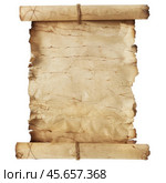Old blank scroll tied with string on white background. Стоковое AI-изображение, AI-художник Иван Рябоконь / Фотобанк Лори
