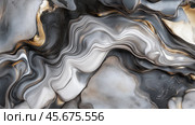 Swirling abstract design with marble-like textures in gray, white, and gold tones, showcasing intricate fluid patterns and organic elegance. Стоковое AI-изображение, AI-художник Башкирова Анна / Фотобанк Лори