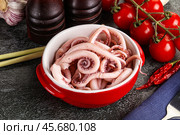 Delicous marinated squid tentacles in the bowl. Стоковое фото, фотограф Андрей Старостин / Фотобанк Лори