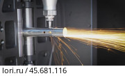 CNC Laser and gas cutting of metal, modern industrial technology. Стоковое видео, видеограф Андрей Армягов / Фотобанк Лори