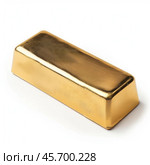 Shiny gold bar ingot resting on white background. Стоковое AI-изображение, AI-художник Иван Рябоконь / Фотобанк Лори