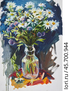 Bouquet of daisies. Oil painting on canvas by artist Inna Prityazhnyuk. Стоковая иллюстрация, иллюстратор Сергей Пристяжнюк (Serg Zastavkin) / Фотобанк Лори