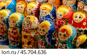 St. Petersburg, Russia, September 21, 2024: souvenir matryoshka doll on the counter. Редакционное фото, фотограф Igor Skripachev / Фотобанк Лори