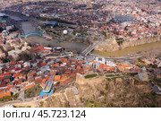 Drone view of the residential areas of the city of Tbilisi. Стоковое фото, фотограф Яков Филимонов / Фотобанк Лори