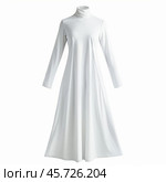 White maxi dress with long sleeves and turtleneck on invisible mannequin. Стоковое AI-изображение, AI-художник Иван Рябоконь / Фотобанк Лори
