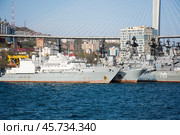 Владивосток. Порт. Бухта Золотой Рог. Корабль Игорь Белоусов. Корабли на пристани. Чуркин, Ленинский район (2017 год). Редакционное фото, фотограф Олеся Бондаренко / Фотобанк Лори