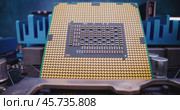 Close-up of CPU Chip Computer Central Processor. Modern computer technology concept. Стоковое видео, видеограф Андрей Армягов / Фотобанк Лори