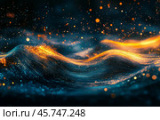 Swirling waves of orange and gold create a mesmerizing abstract background. Стоковое AI-изображение, AI-художник Юлия Гапеенко / Фотобанк Лори