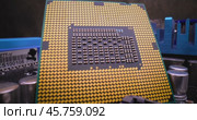 Close-up of CPU Chip Computer Central Processor. Modern computer technology concept. Стоковое видео, видеограф Андрей Армягов / Фотобанк Лори