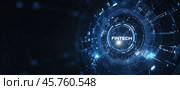 Слово "FINTECH" (Финтех) на синем технологичном фоне. Стоковое AI-изображение, AI-художник Александр Жуков / Фотобанк Лори