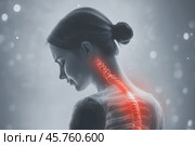 Девушка с больной спиной. Стоковое AI-изображение, AI-художник Александр Жуков / Фотобанк Лори