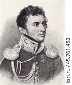 Никита Михайлович Муравьев (1795-1843), один из главных идеологов движения декабристов, офицер, капитан Гвардейского Генерального штаба. Около 1817 года. Стоковое фото, фотограф Сергей Елизарьев / Фотобанк Лори