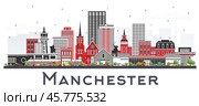 Manchester New Hampshire City Skyline with Gray Buildings Isolated on White. Стоковая иллюстрация, иллюстратор Игорь Сорокин / Фотобанк Лори