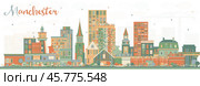 Manchester New Hampshire City Skyline with Color Buildings. Стоковая иллюстрация, иллюстратор Игорь Сорокин / Фотобанк Лори