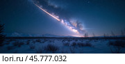 A beautiful night sky with a shooting star streaking across it. Стоковое AI-изображение, AI-художник Виктория Кольцова / Фотобанк Лори
