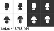 Силуэты настольных ламп. Черные и белые иконки. Table lamp silhouettes. Black and white icons. Стоковая иллюстрация, иллюстратор Ирина Щербакова / Фотобанк Лори