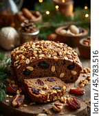 December 22 is National Date Nut Bread Day. This dish originates from Scotland, the first printed recipe appeared in the 1930s, it is usually prepared on the eve of Christmas and New Year. Стоковое AI-изображение, AI-художник Сергей Елизарьев / Фотобанк Лори