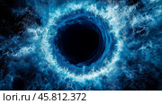 Energy shock wave: a blue shockwave that spreads from the center point, illuminating the entire black background. Стоковое AI-изображение, AI-художник Ирина Ручушкина / Фотобанк Лори