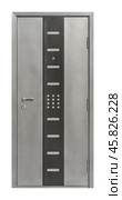 Model of entrance metal door isolated on white background. Стоковое фото, фотограф Елена  Попкова / Фотобанк Лори