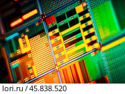 Silicon semiconductor wafer close-up. In electronics, a wafer also called a slice or substrate is a thin slice of semiconductor, a crystalline silicon, used for the fabrication of integrated circuits. Стоковое фото, фотограф Андрей Армягов / Фотобанк Лори