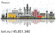 Panaji India City Skyline with Color Buildings and Reflections Isolated on White. Стоковая иллюстрация, иллюстратор Игорь Сорокин / Фотобанк Лори
