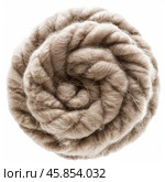 Beige worsted merino roving forming a spiral shape on white background. Стоковое AI-изображение, AI-художник Иван Рябоконь / Фотобанк Лори
