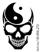 A symbolic skull with the yin-yang symbol. Стоковое AI-изображение, AI-художник RamA / Фотобанк Лори