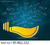 Mathematical equations and formulas around the light bulb. Стоковая иллюстрация, иллюстратор Юлия Саливон / Фотобанк Лори