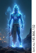 Lord Shiva Reimagined in a Digital Universe as a Luminous Embodiment of Spiritual Power and Strength. Стоковое AI-изображение, AI-художник Sergey Grishin / Фотобанк Лори