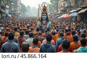 Maha Shivaratri Festival Celebration in Indian City With a Large Gathering and Vibrant Atmosphere. Стоковое AI-изображение, AI-художник Sergey Grishin / Фотобанк Лори