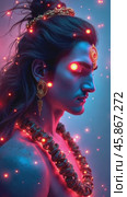 Vibrant Neon Depiction of Lord Shiva Showcasing Divine Energy and Celebration in an Enchanting Setting. Стоковое видео, видеограф Sergey Grishin / Фотобанк Лори