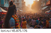 Maha Shivaratri Festival Celebration in Indian City With Vibrant Crowds and Traditional Worship Activities. Стоковое AI-видео, аниматор Sergey Grishin / Фотобанк Лори
