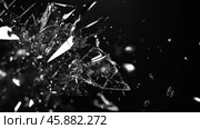 Shattered glass exploding in sharp fragments on dark background. Стоковое AI-изображение, AI-художник Михаил Коханчиков / Фотобанк Лори
