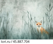 Причудливая весенняя сцена с любопытной лисой в акварельном искусстве для любителей природы. Стоковое AI-изображение, AI-художник ФотоИнтеллект / Фотобанк Лори
