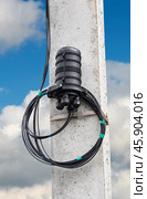 Оптическая муфта для подвесных самонесущих кабелей. Optical coupling for suspended self-supporting cables. Стоковое фото, фотограф Татьяна Д / Фотобанк Лори