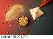 Traditional korean snacks, yot, hangwa and nuts celebrating chuseok. Стоковое AI-изображение, AI-художник Иван Рябоконь / Фотобанк Лори