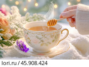 Чай с медом. Стоковое AI-изображение, AI-художник Щеголева Ольга / Фотобанк Лори