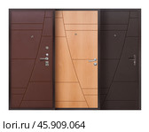 Advertising template for presentation. Model of entrance metal doors isolated on a white background. Стоковое фото, фотограф Елена  Попкова / Фотобанк Лори