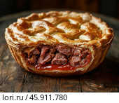 Kulebyaka Day is a holiday celebrated on February 11. Kulebyaka is a type of meat, fish or mushroom closed pie. Traditional Russian dish. Стоковое AI-изображение, AI-художник Сергей Елизарьев / Фотобанк Лори
