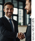 Businessmen shaking hands after making a profitable deal. Стоковое AI-изображение, AI-художник Сергей Елизарьев / Фотобанк Лори