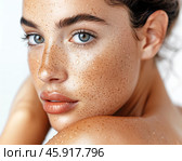 Beautiful Woman With Moisturized Skin. Natural Beauty and Hydration Concept. Стоковое AI-изображение, AI-художник Решат Алиев / Фотобанк Лори