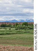Natural landscape, diverse soils, plants, sandstone and snow-capped mountains. Стоковое фото, фотограф Екатерина Якименко / Фотобанк Лори