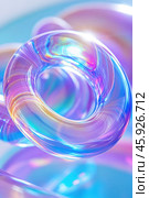Holographic torus floating in a colorful light background. Стоковое AI-изображение, AI-художник Юрий Поздников / Фотобанк Лори