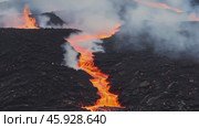 Glowing lava flowing down volcanic slope. Стоковое AI-видео, аниматор Юрий Поздников / Фотобанк Лори