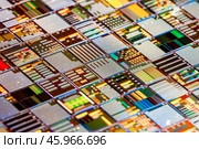 Silicon semiconductor wafer close-up. In electronics, a wafer also called a slice or substrate is a thin slice of semiconductor, a crystalline silicon, used for the fabrication of integrated circuits. Стоковое фото, фотограф Андрей Армягов / Фотобанк Лори
