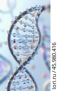 Dna structure rotating showing nucleotides and phosphate backbone. Стоковое AI-изображение, AI-художник Юрий Поздников / Фотобанк Лори