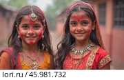 Colorful Holi Celebrations With Children Dressed in Vibrant Traditional Attire and Adorned With Festive Gulal. Стоковое AI-видео, аниматор Sergey Grishin / Фотобанк Лори