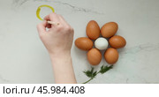 An Inspiring and Creative Arrangement of Colorful Eggs, Handcrafted with Beautiful Decorations. Стоковое видео, видеограф Ольга Коваленко / Фотобанк Лори