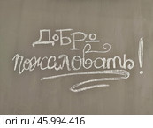 Joyful welcome message written in chalk on a classroom blackboard in Russian. Стоковое фото, фотограф Александра Селина / Фотобанк Лори