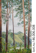 Altay pine trees, oil painting. Стоковое фото, фотограф Aleksandra Serova / Фотобанк Лори